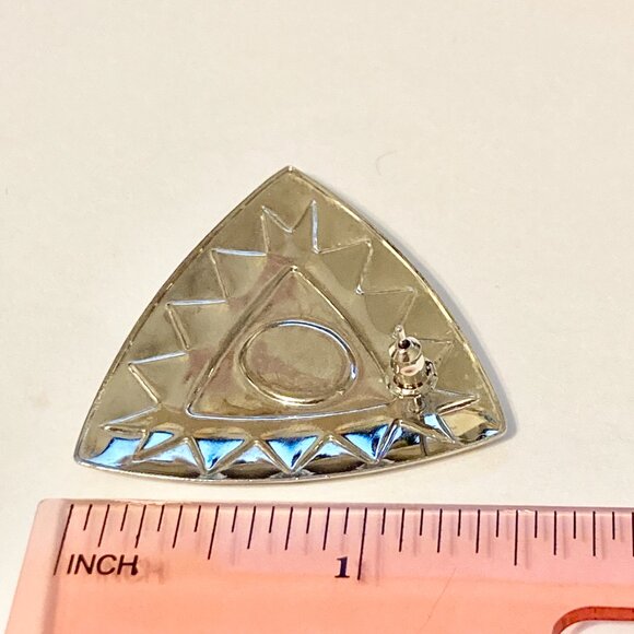 Vintage Southwestern Enamel Earrings Aqua Silver Tone Post Boho Western Triangle - Picture 10 of 11